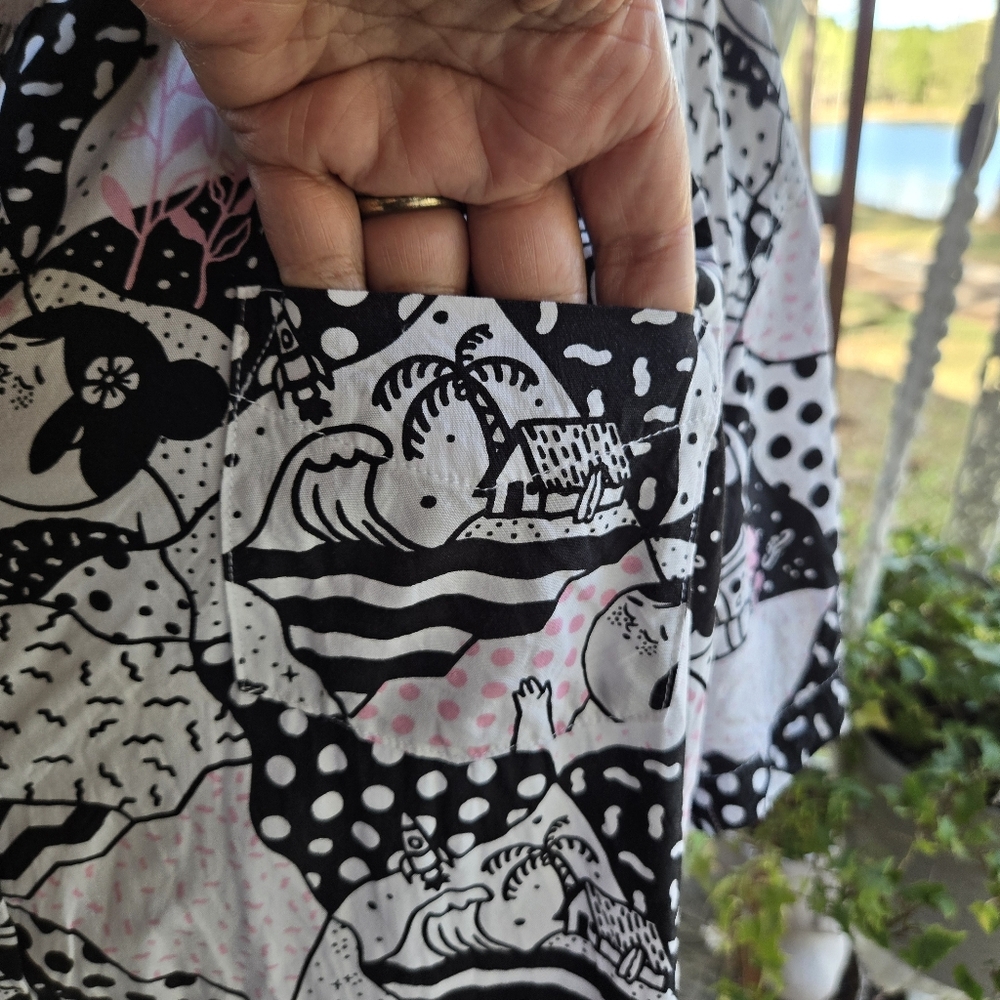 Tiiiga Campy Unisex Button Front Shirt With Outer Space And Tropical Scenery - Picture 5 of 17